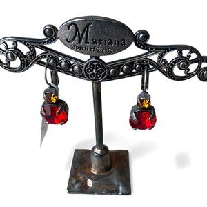 NWT Mariana Red Orange Swarovski Crystal Faceted Dangle Drop Earrings Leverback